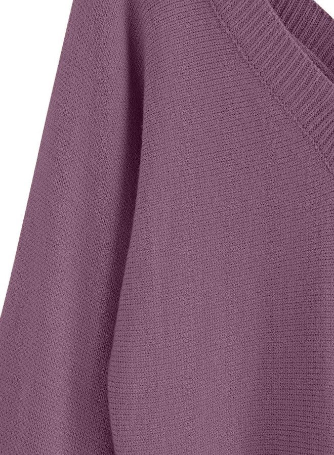 ZAFUL Women's Cropped Sweater V-Neck Long Sleeve Crop Sweater Pullover Jumper Knit Top (1-Red Violet, M) - Image 3
